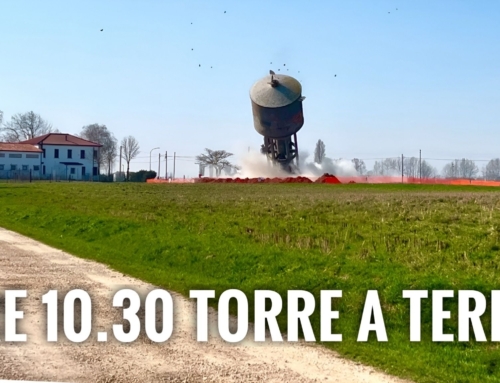 MINERBE. ABBATTUTO IL VECCHIO TORRINO DI VIA TRENTO ALTO 40 METRI. DA 10 ANNI NON ERA PIÙ UTILIZZATO. [VIDEO]